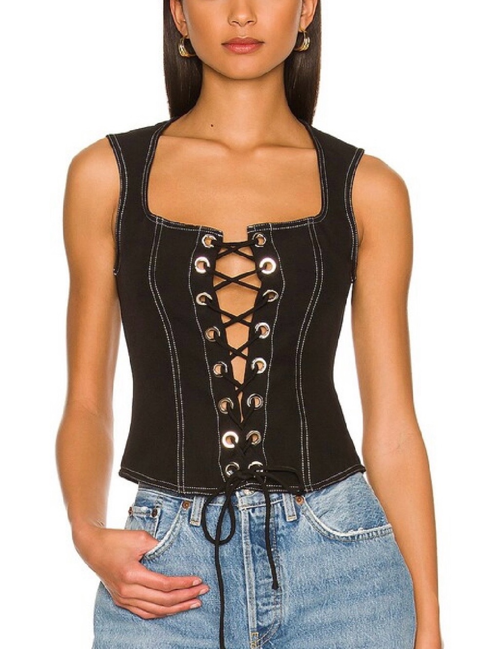 Black Lace-Up Tank Top